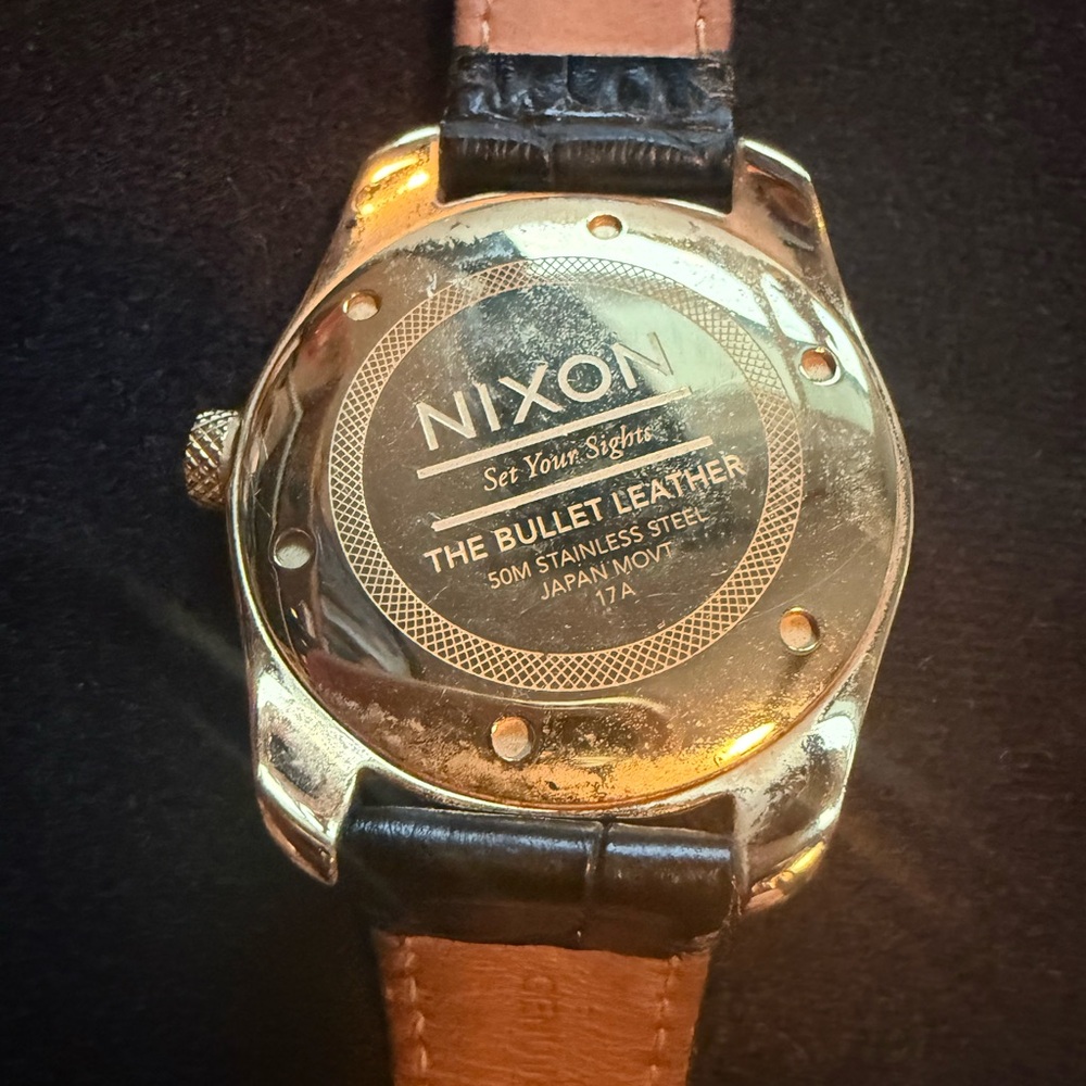 Nixon Gold and Black Leather Watch - Picture 7 of 8